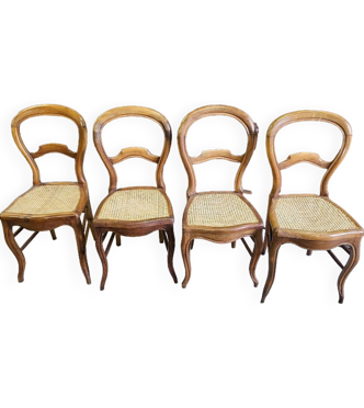 Serie de 4 chaises louis philippe en noyer avec cannage