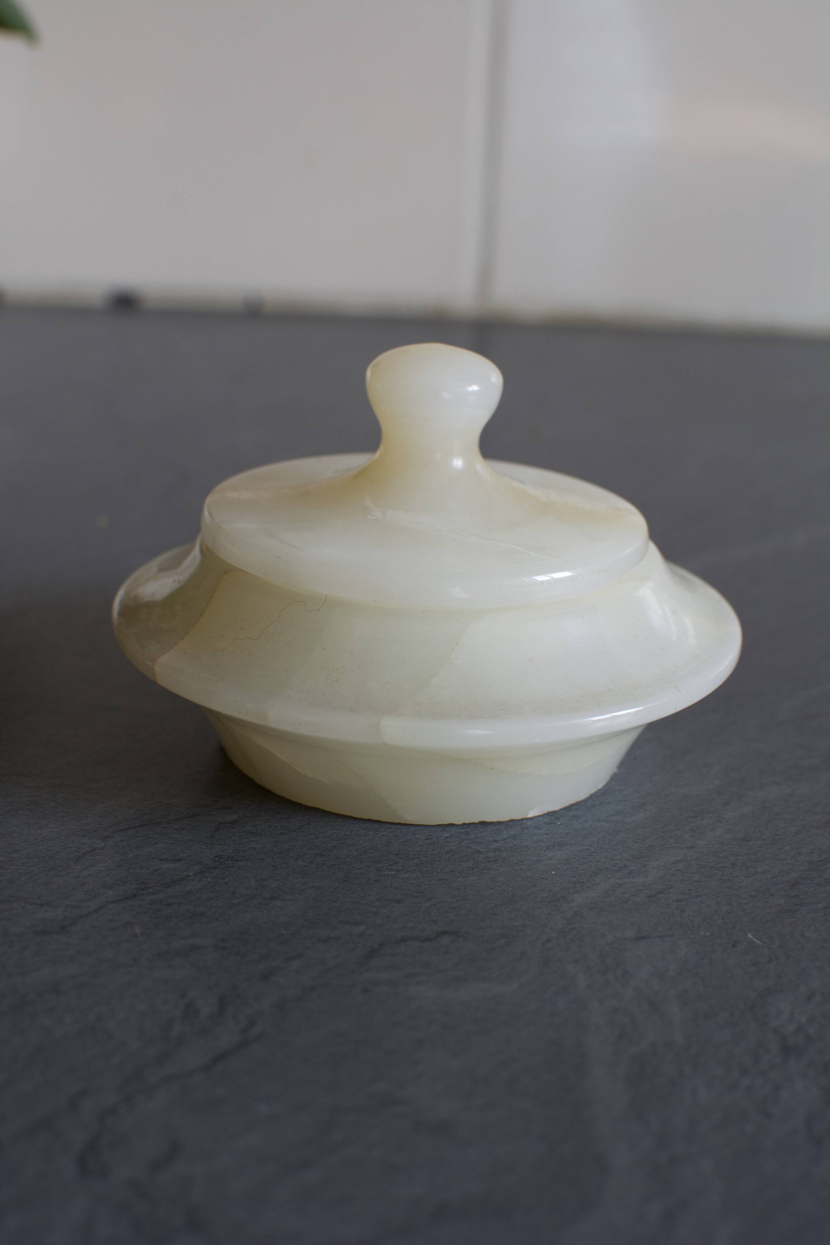 Vintage white marble round box