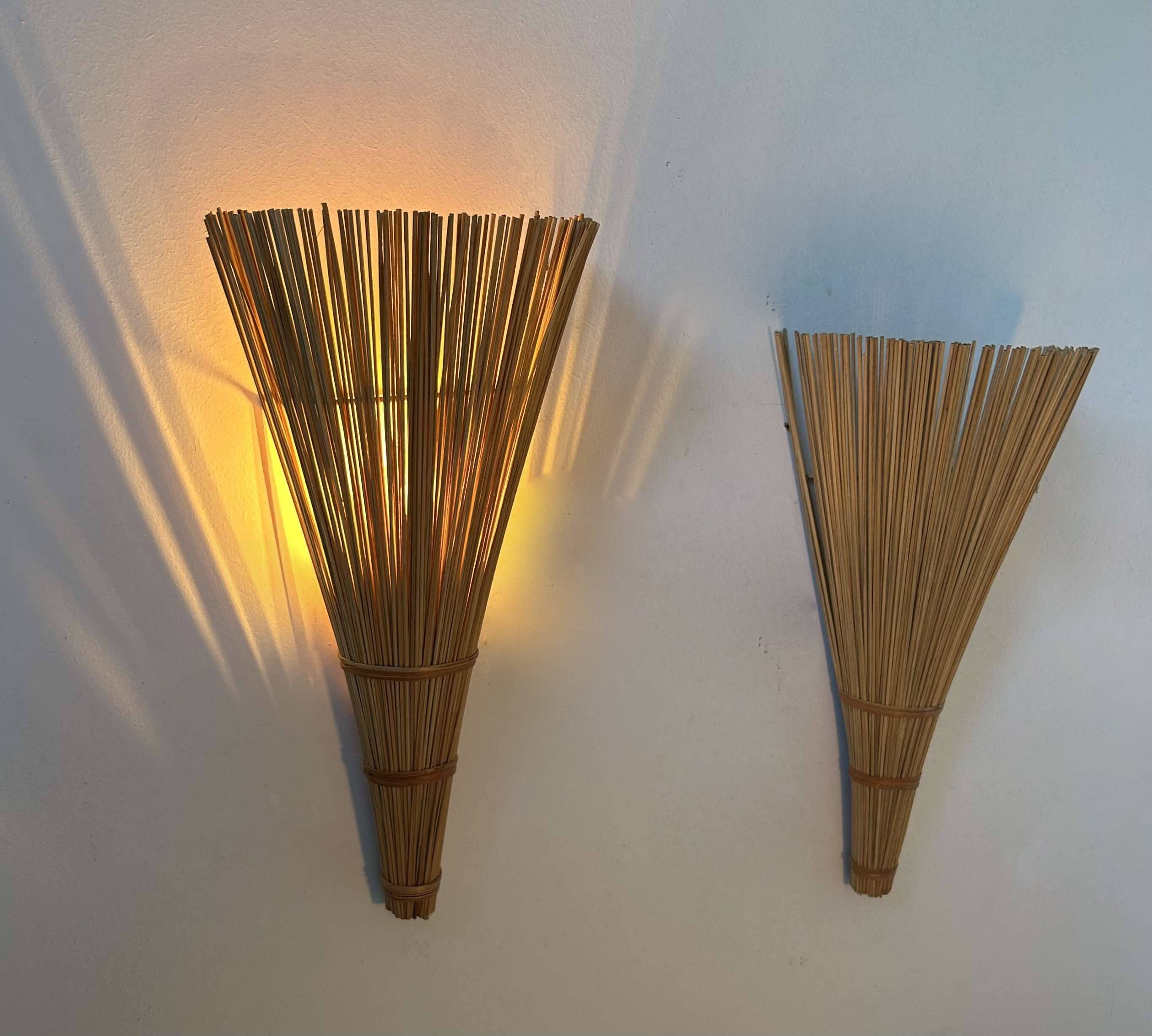 Pair of wicker wall lights, France 1980