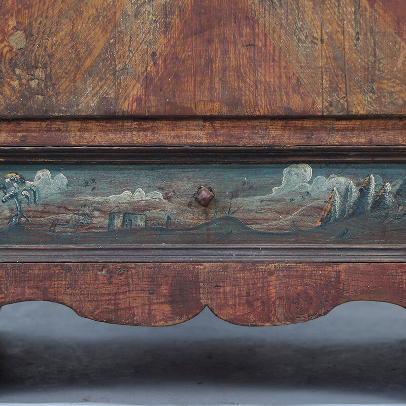 Rustic Farmhouse Folk Art Painted Bridal Cabinet in Faux-Marble