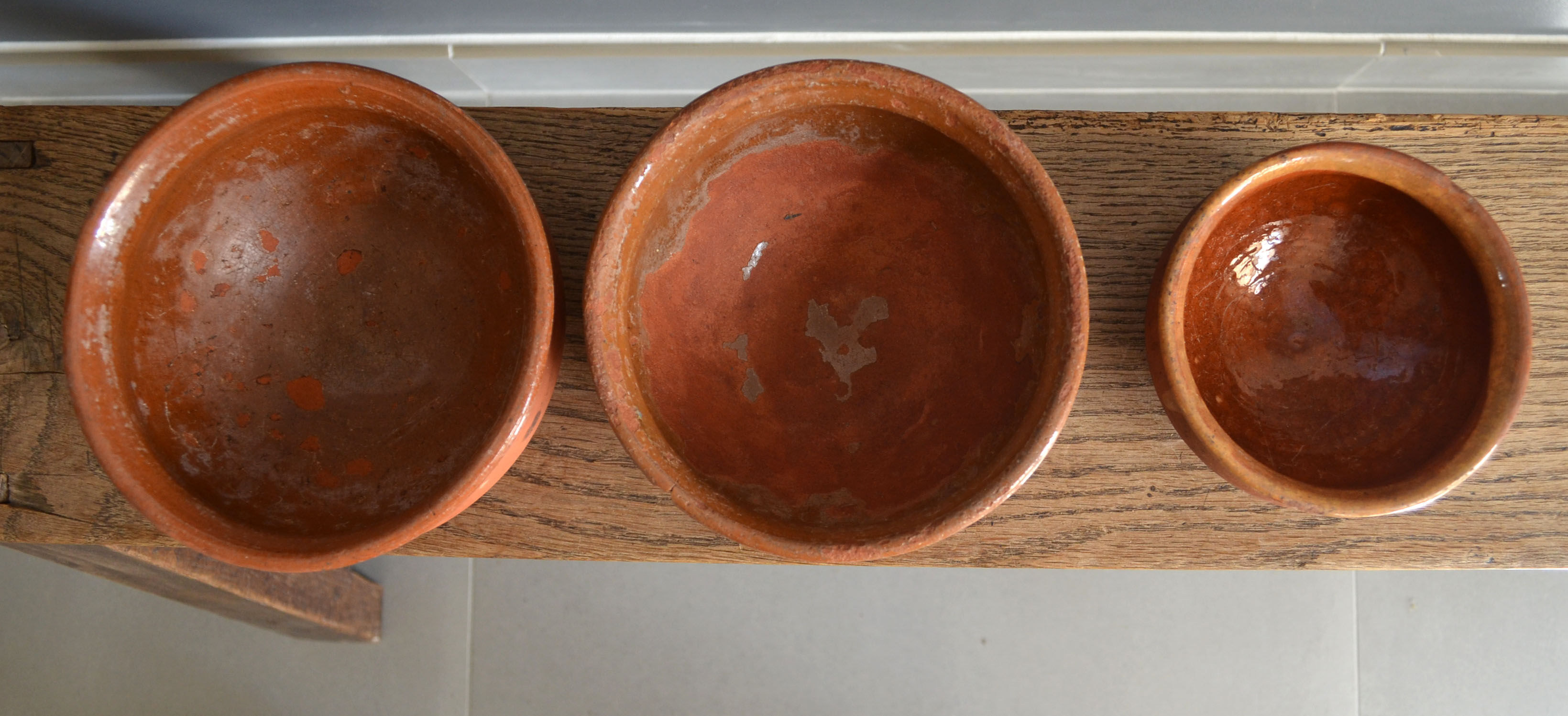3 old terracotta bowls