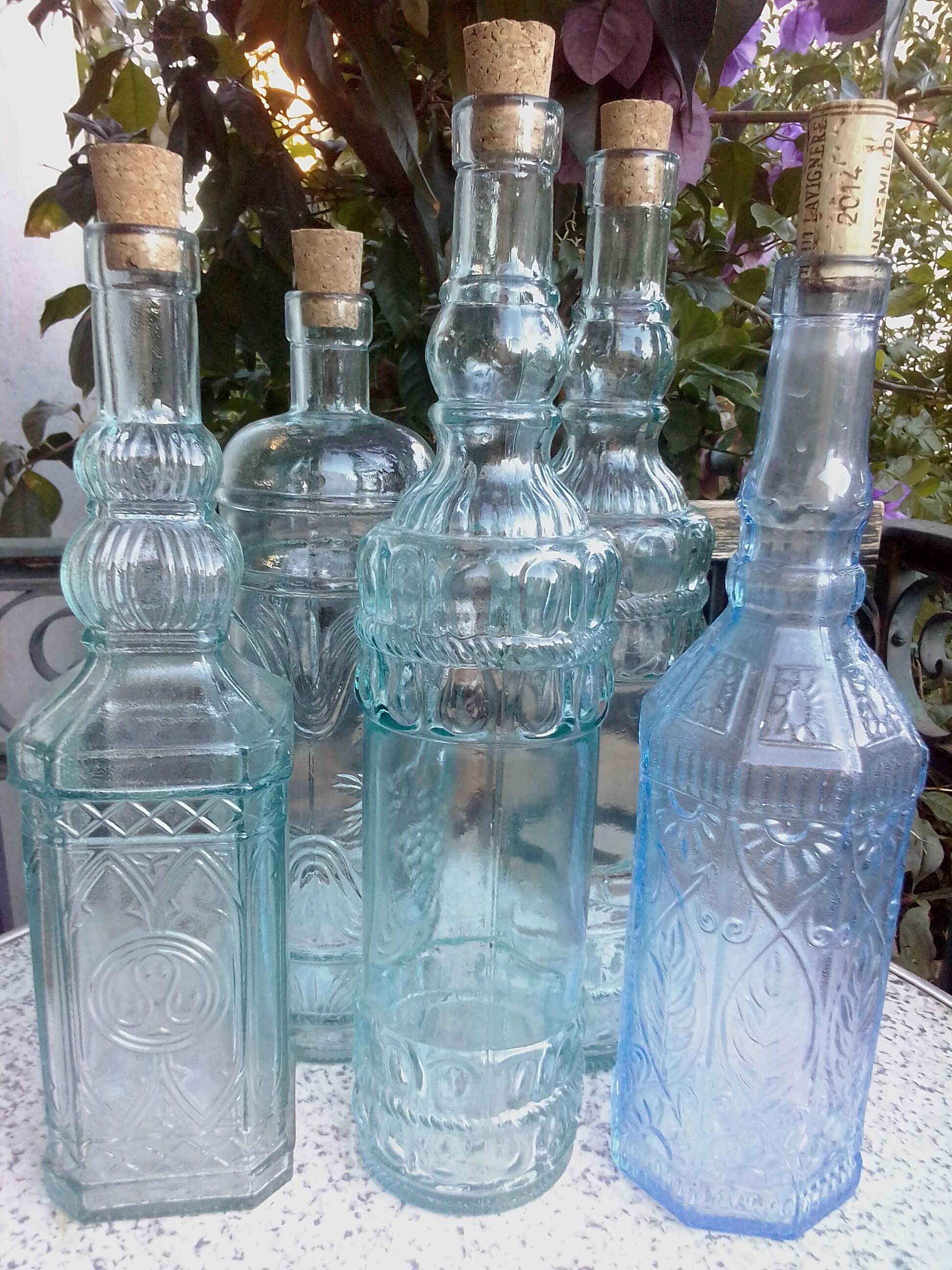 Set of old liquor bottles
