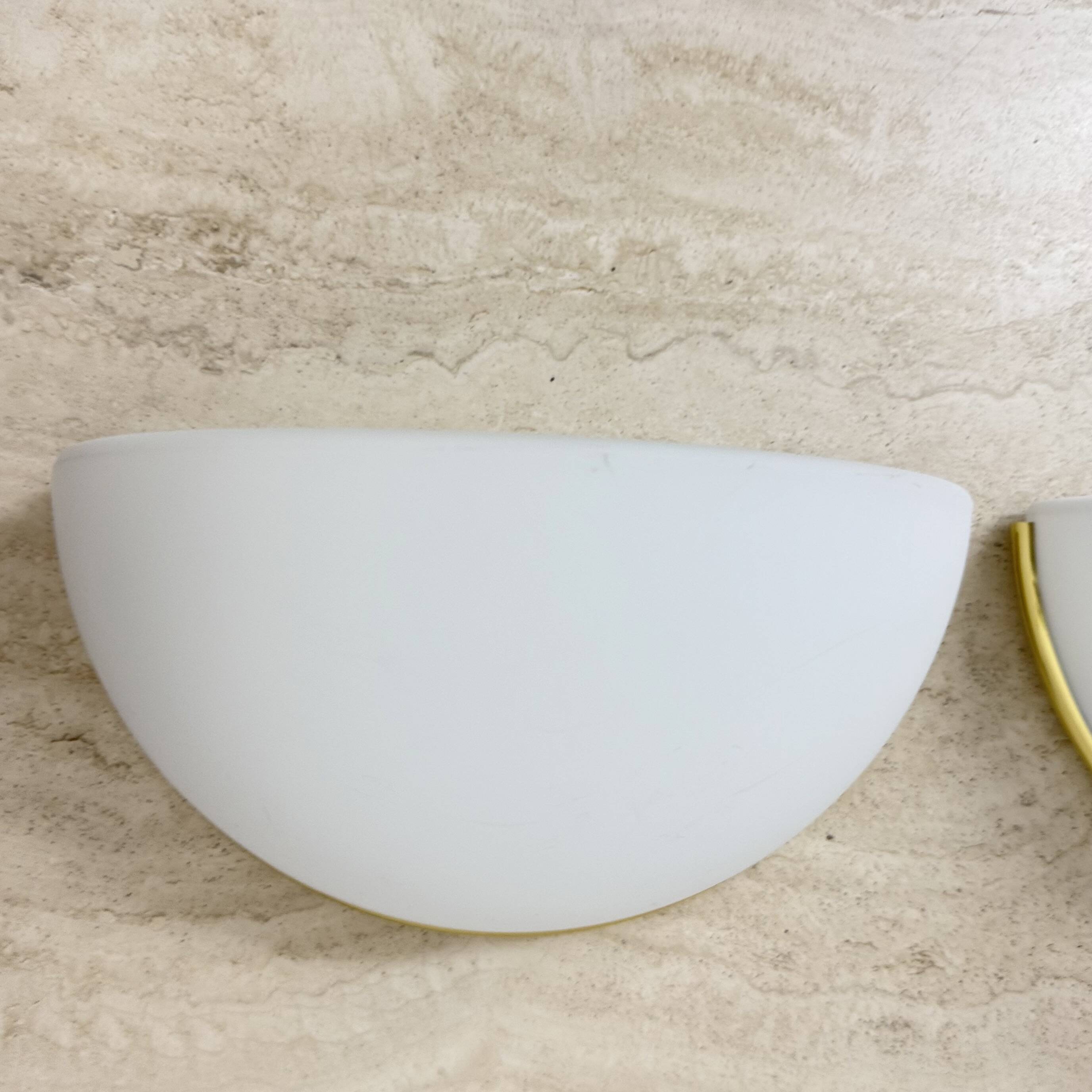 Pair of Limburg Glashütte wall lamp sconce opaline glass with golden detail