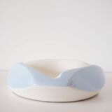 Large white and sky blue ceramic catchall from the 1950s.