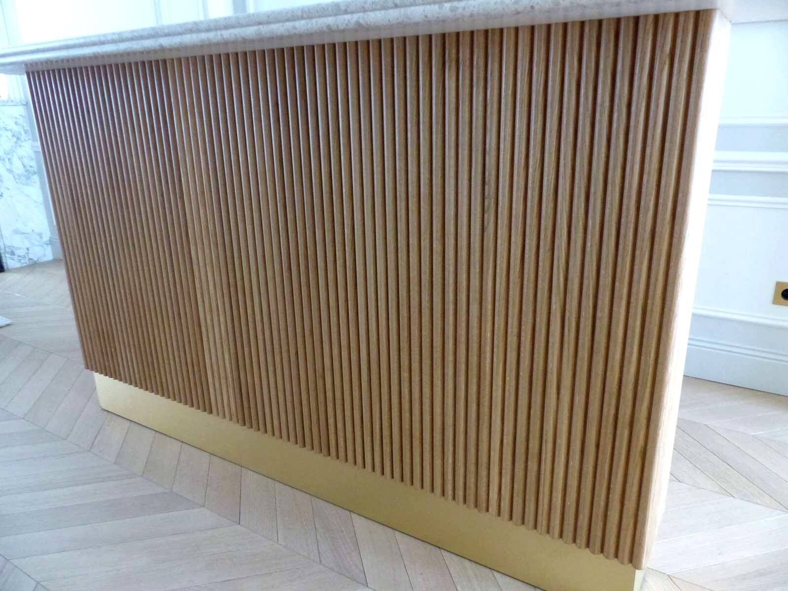 Contemporary bar in solid oak & double terrazzo top - Unique piece