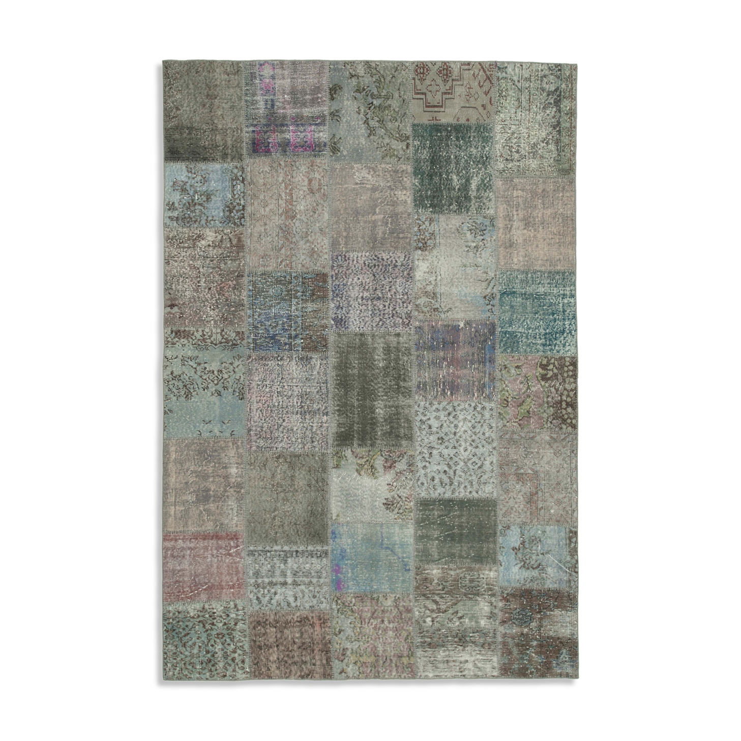 Handwoven turkish contemporary 205 cm x 300 cm grey patchwork carpet