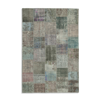 Handwoven turkish contemporary 205 cm x 300 cm grey patchwork carpet