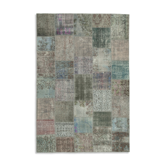 Tapis turc contemporain tissé à la main 205 cm x 300 cm gris patchwork tapis