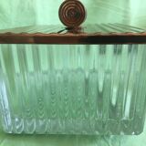 Art Deco gold metal glass cookie box