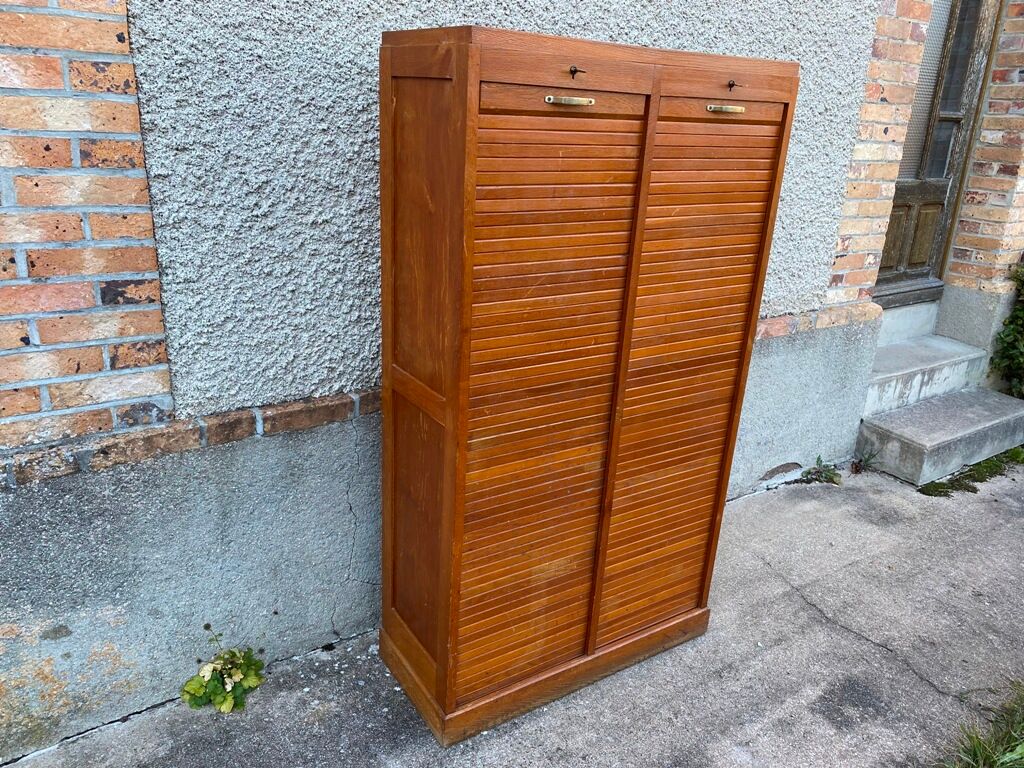 Storage craft cabinet with double oak curtains 1950