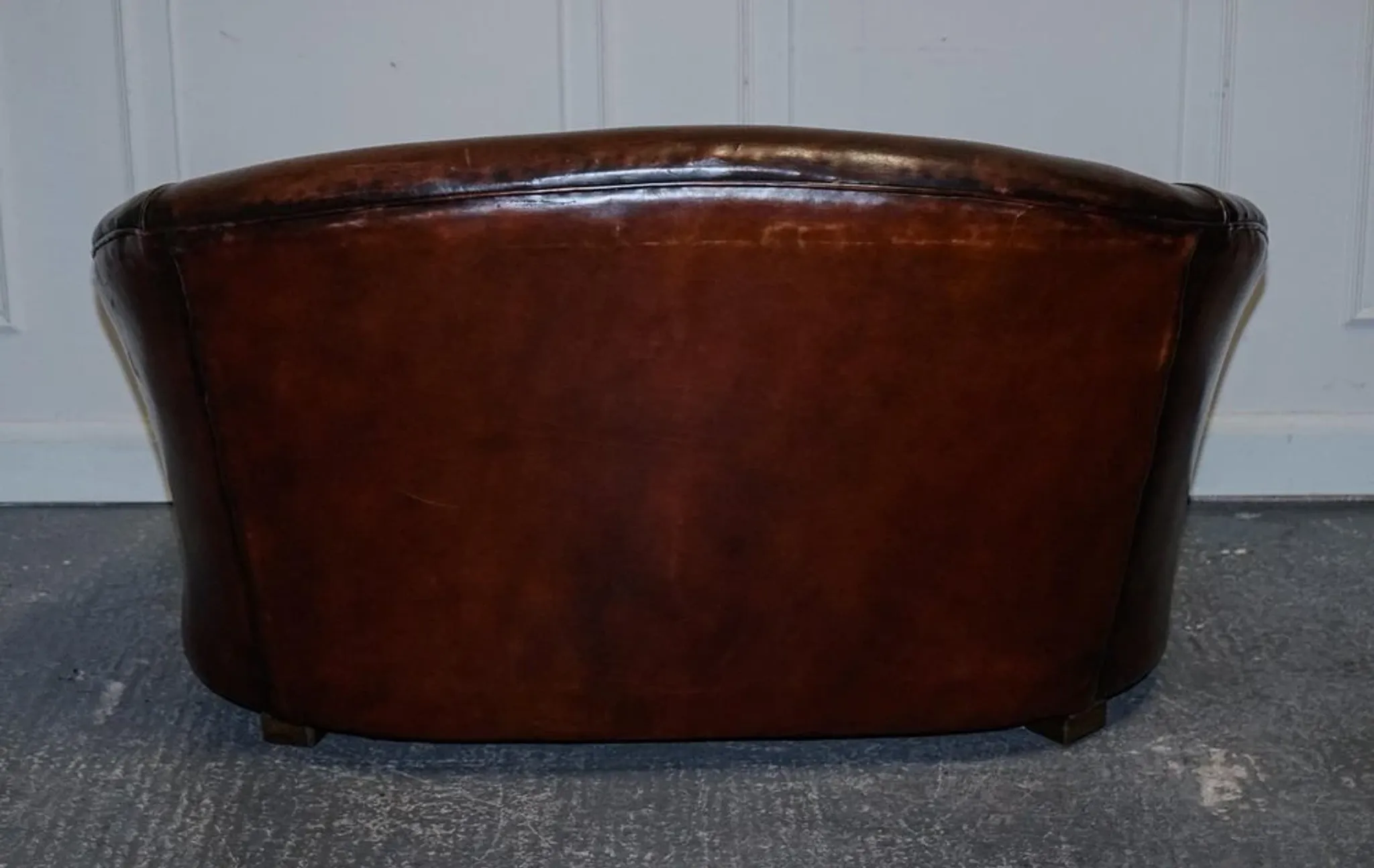 Art Deco Hand-Dyed Whisky Brown Sofa, Armchairs and Ottomans, 1920s, Set of 5