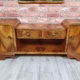 Renovated art deco dressing table with mirror, light walnut