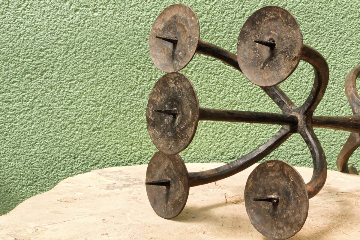 Brutalist wrought iron candle holder, Marolles workshops