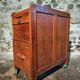 Vintage French oak office rolling cabinet with tambour door, 1950s.