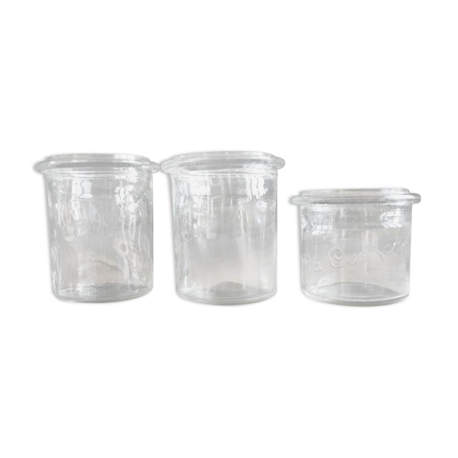 Ensemble de 3 pots vintage en verre La Conserve