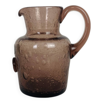 Pichet verre bullé rose La Rochère, vintage