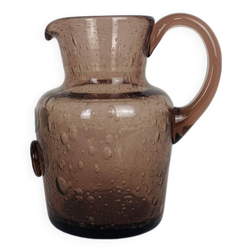 Pink bubble glass pitcher La Rochère, vintage