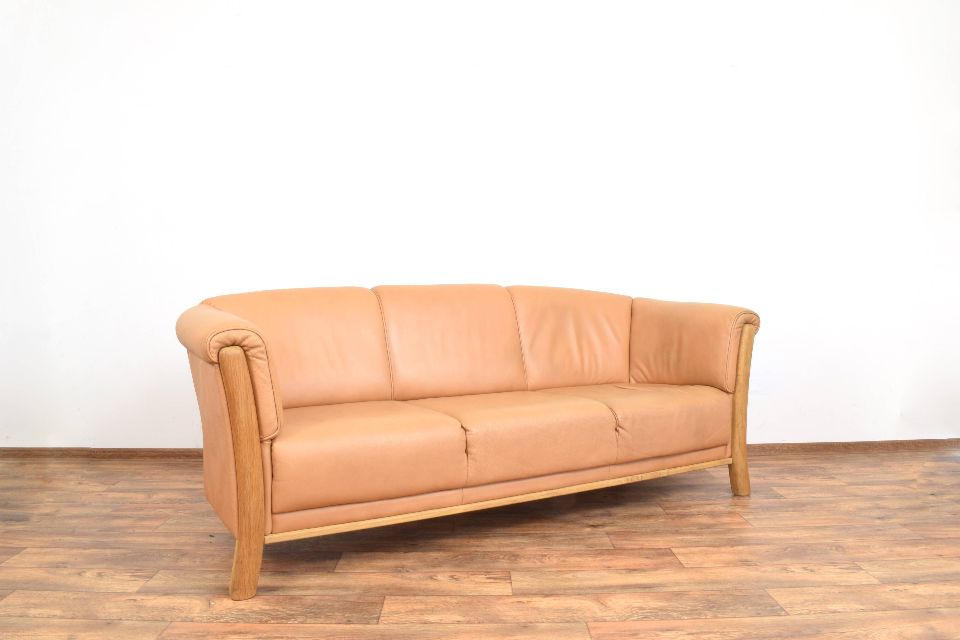 Mid-Century Danish Oak & Leather Sofa, 1970s.