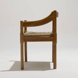 Set of 4 straw and wood chairs, Vico Magistretti, Cassina, 1960s