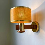 Pair of vintage rattan & wood wall sconces, Italy, circa 1970s