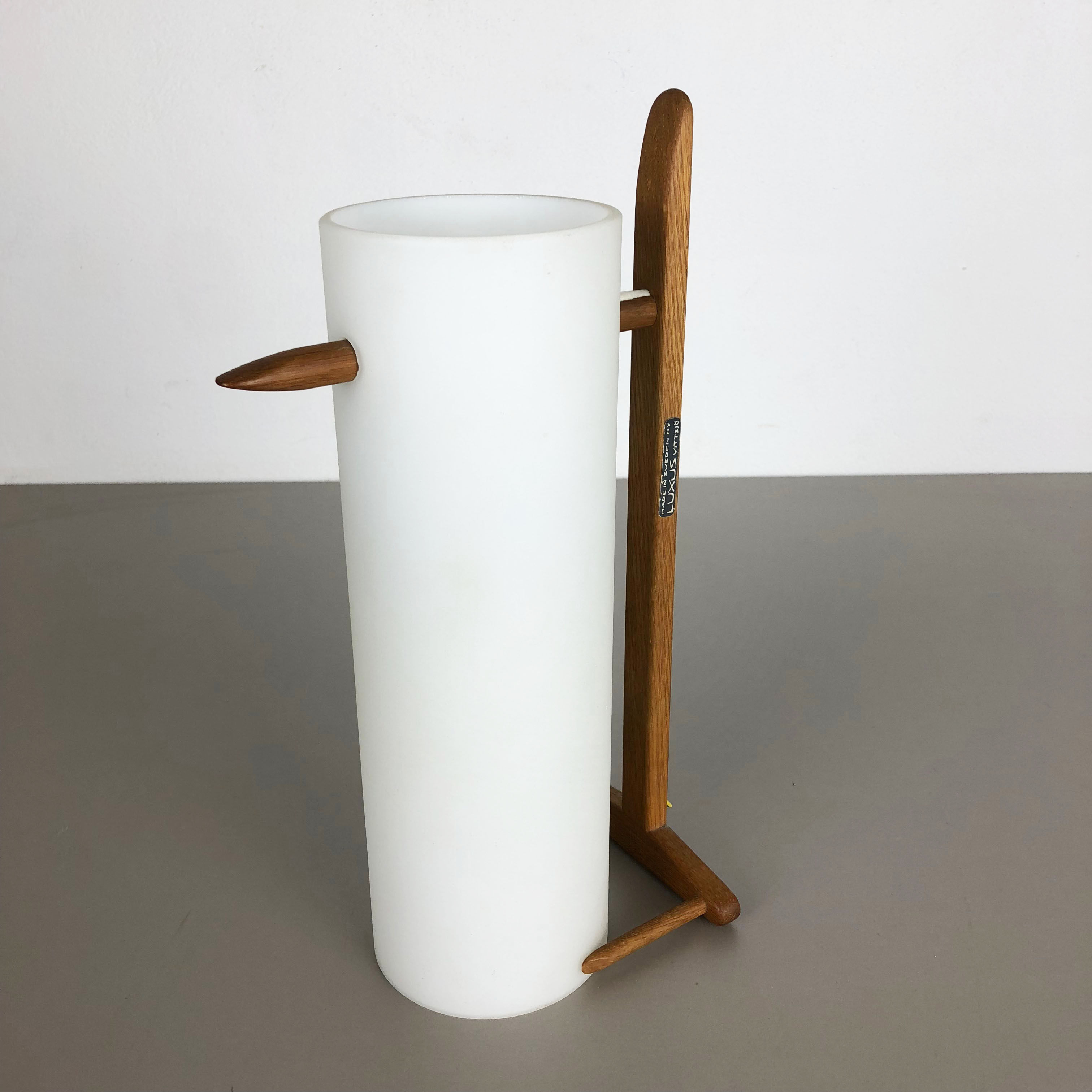 Teak and Glass Wall Sconces Light by Uno & Östen Kristiansson for Luxus, Sweden