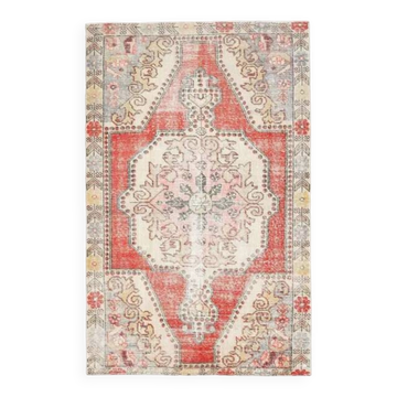 Vintage Turkish Oushak Handmade Wool Cotton Red Area Rug 142x223