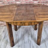 Renovated Art Deco round walnut extendable dining table