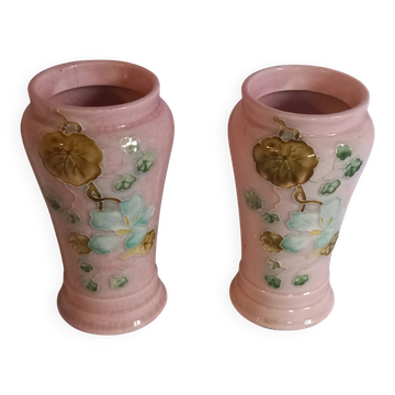 Pair of mini Art Nouveau vases in majolica – Gustave De Bruyn (Fiv