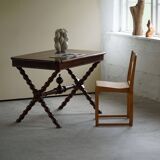 French sculptural desk in stained pine, early 20th century, Baroque style.