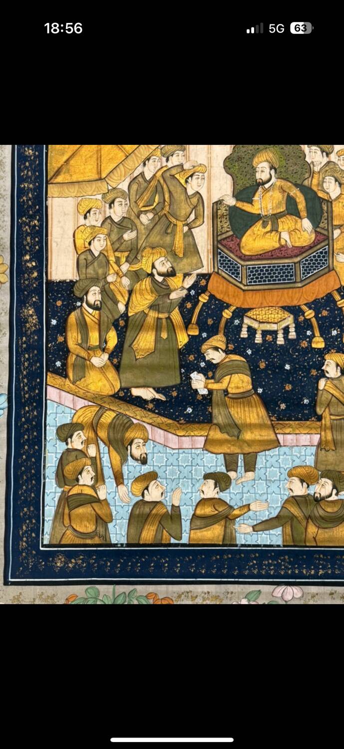 Large Persian painting on silk - large decorative hanging - scene of