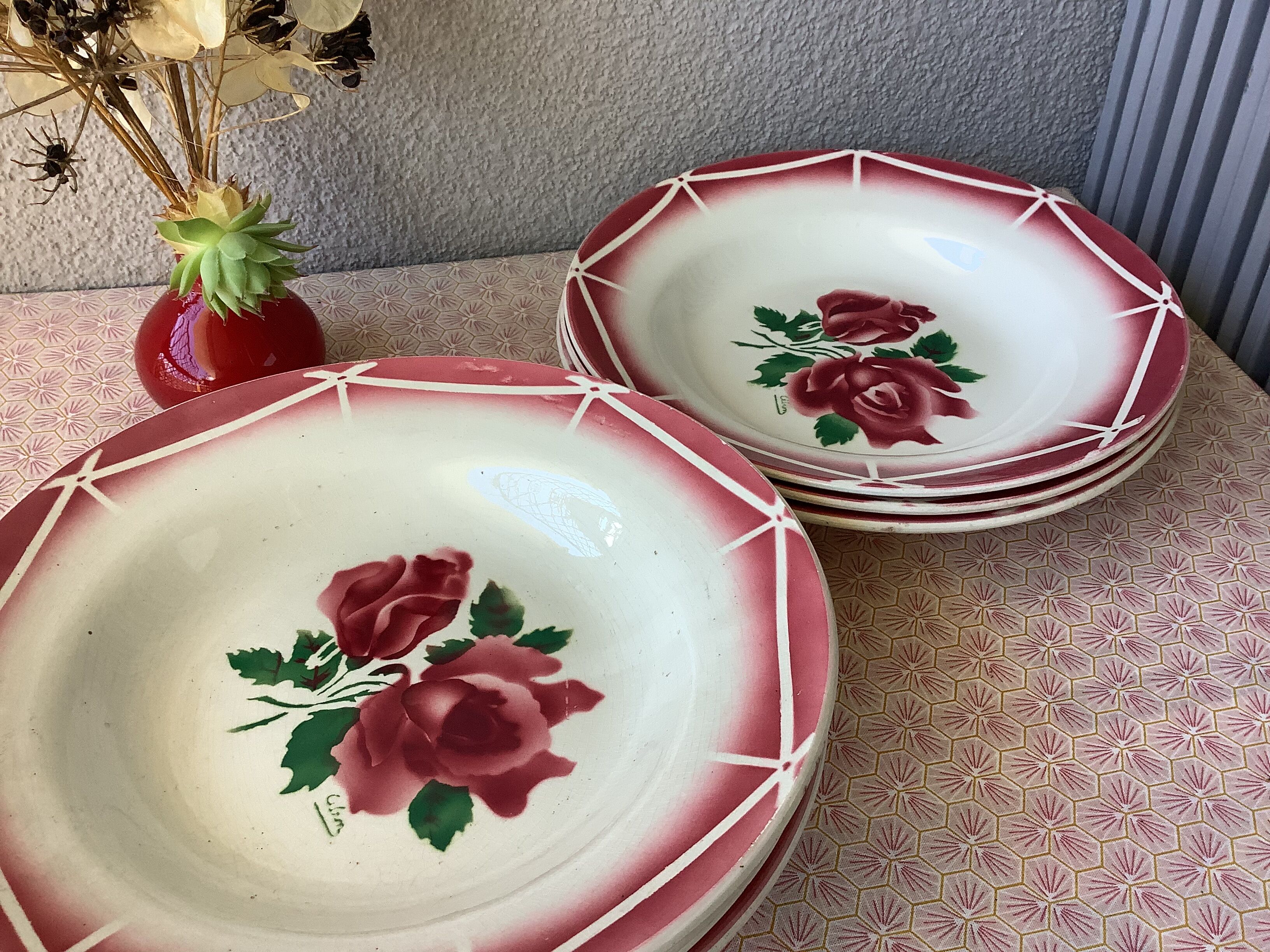 Plates Digoin Cibon Ironstone floral decoration