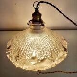 Holophane lamp, Art deco, jaren 30, geribbelde glasstructuur, gegoten glas
