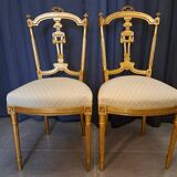 Pair of Napoleon III chairs in gilded wood