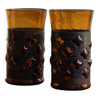 Pair Of 1960s Felipe Derflingher 'Imprisoned' Amber Glass Tumblers
