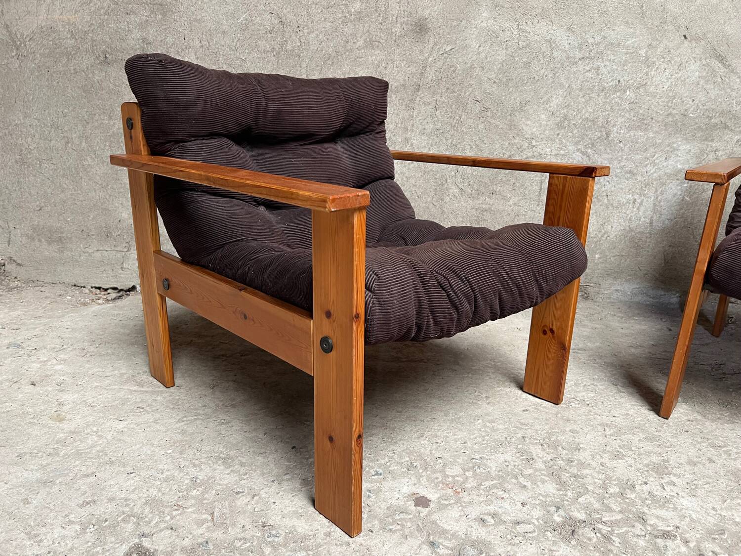 Pair of vintage pine armchairs 1970 1980 design look