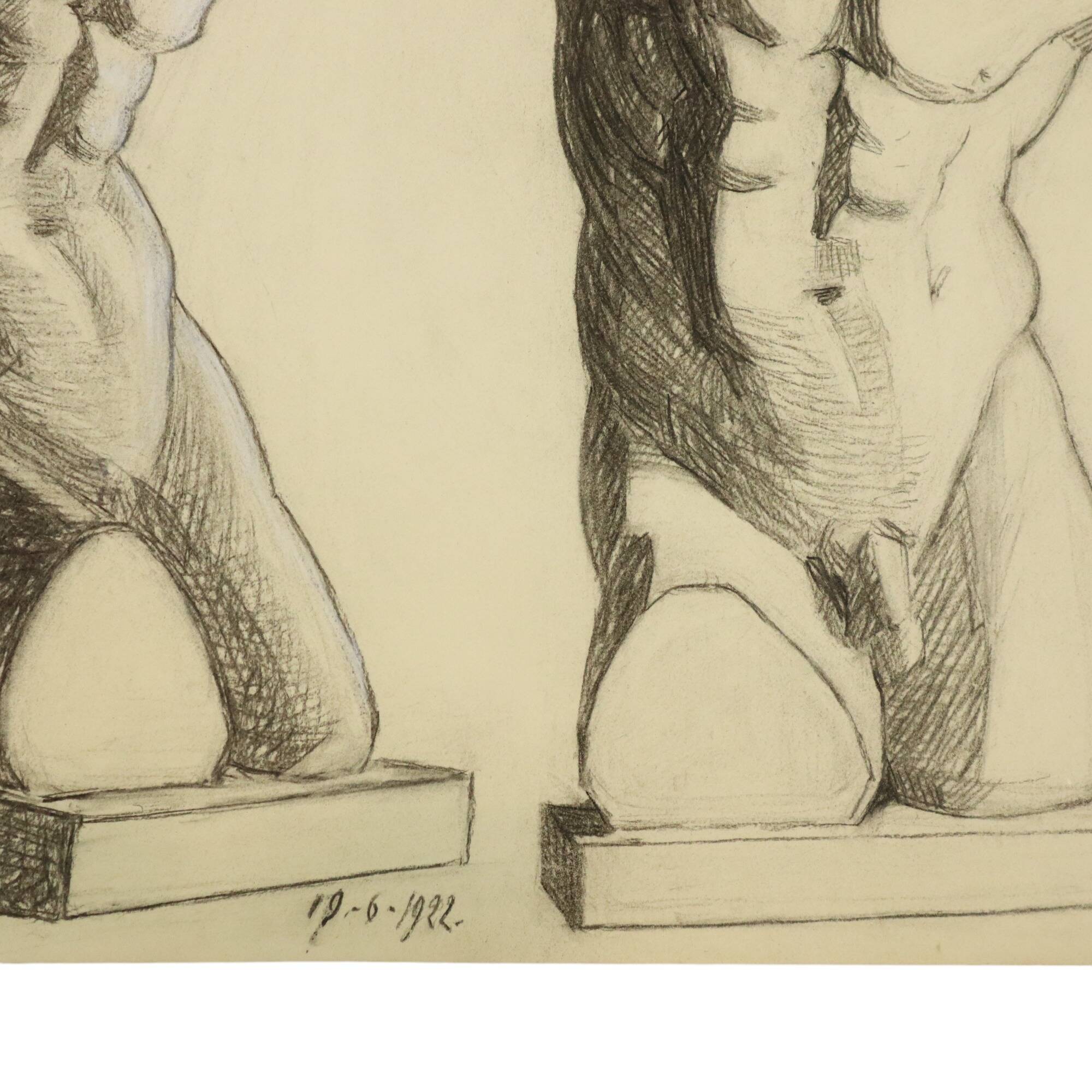 Large Academic Drawing Renée Belvaux (1903-1984) Male Nude 85x60cm