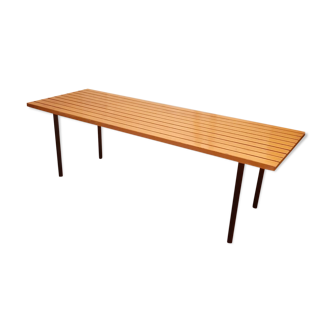 Minimalist wooden and metal slatt bench, 1960