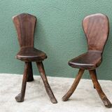 Pair of brutalist chairs in raw wood