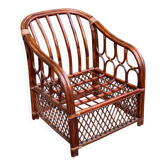 Fauteuil rotin et osier adulte bordeaux avec coussin 1970