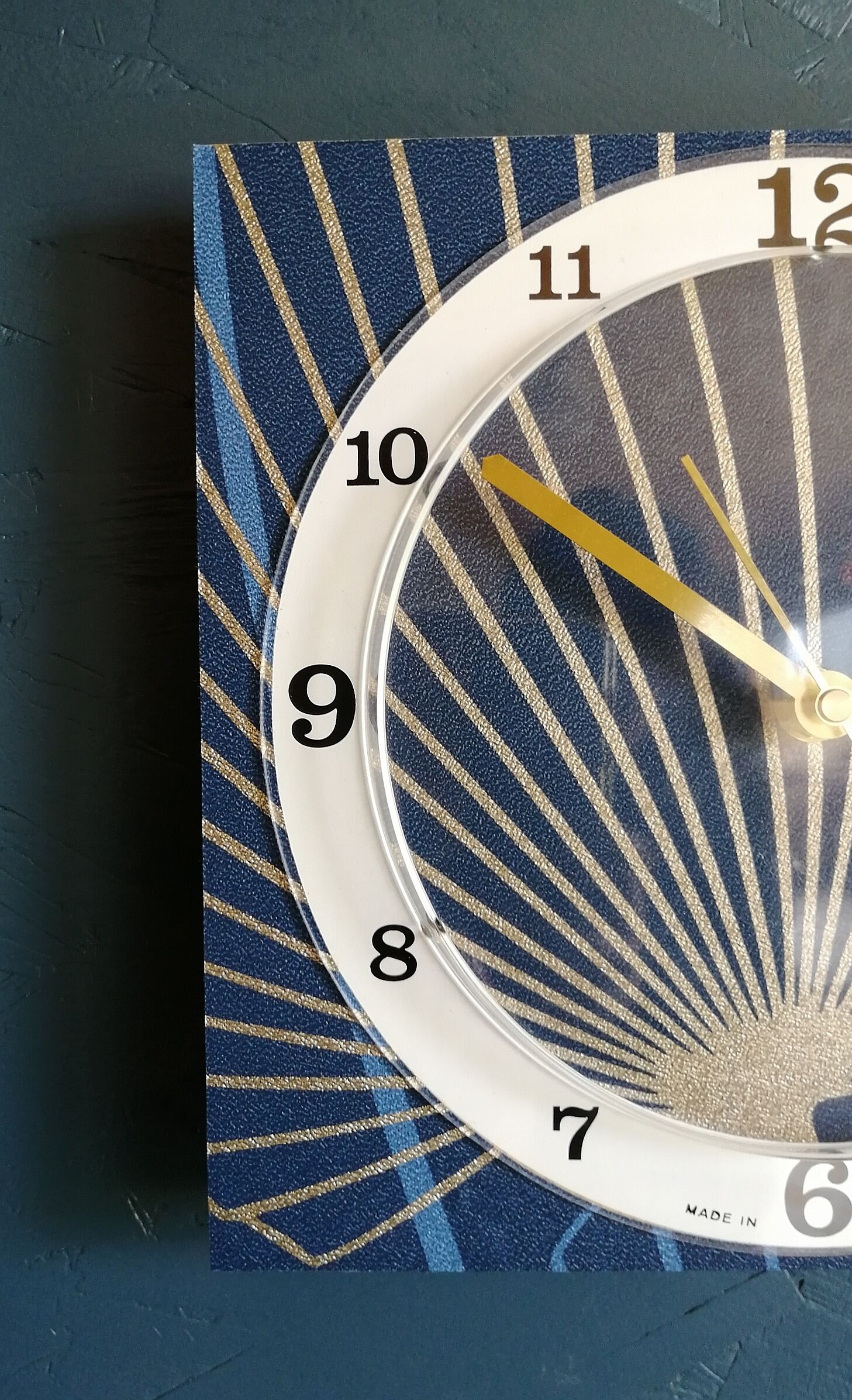 Vintage clock silent rectangular wall pendulum "golden blue vegetable"