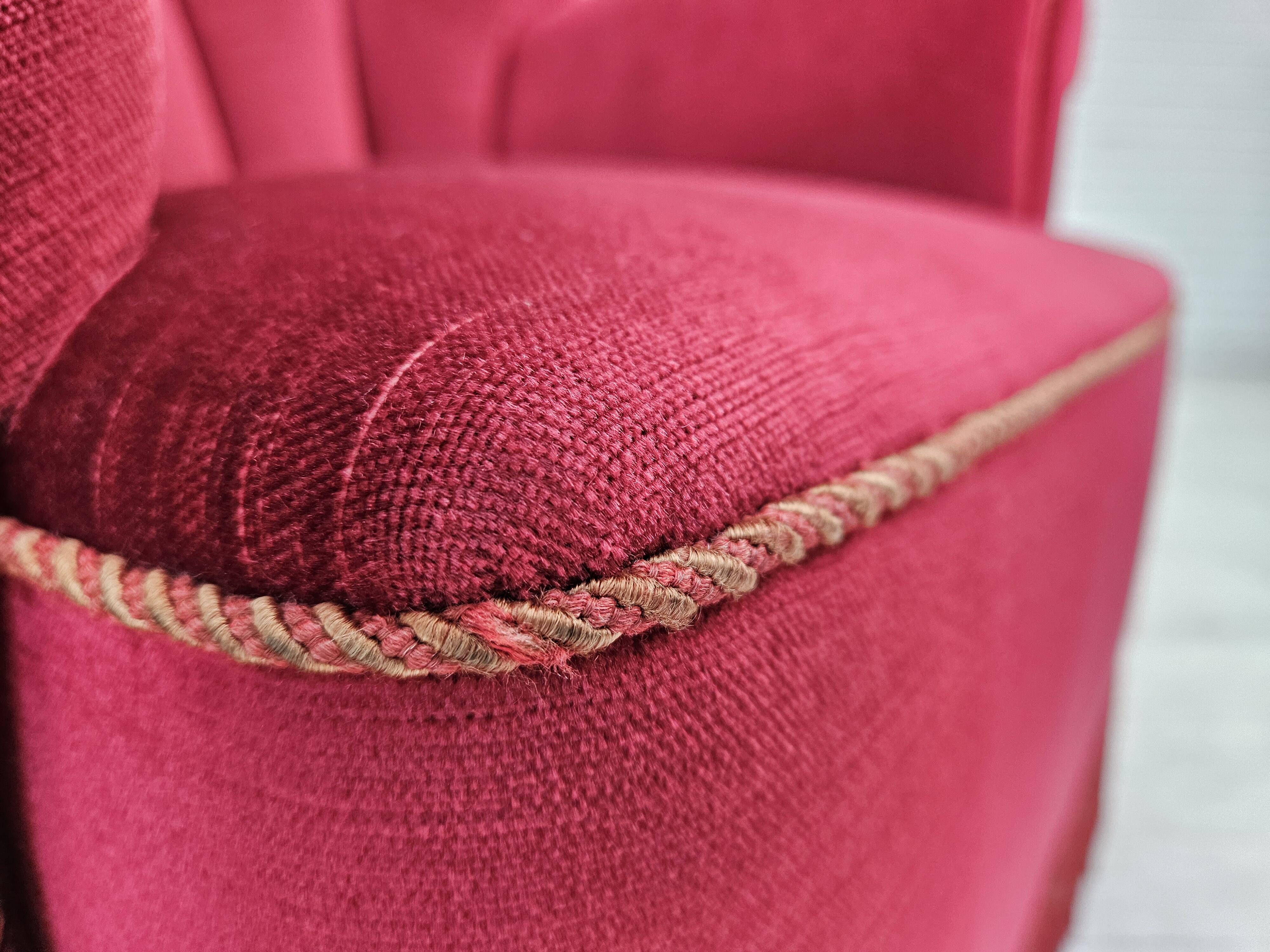 1960s, Danish relax armchair, original condition, red furniture velour.