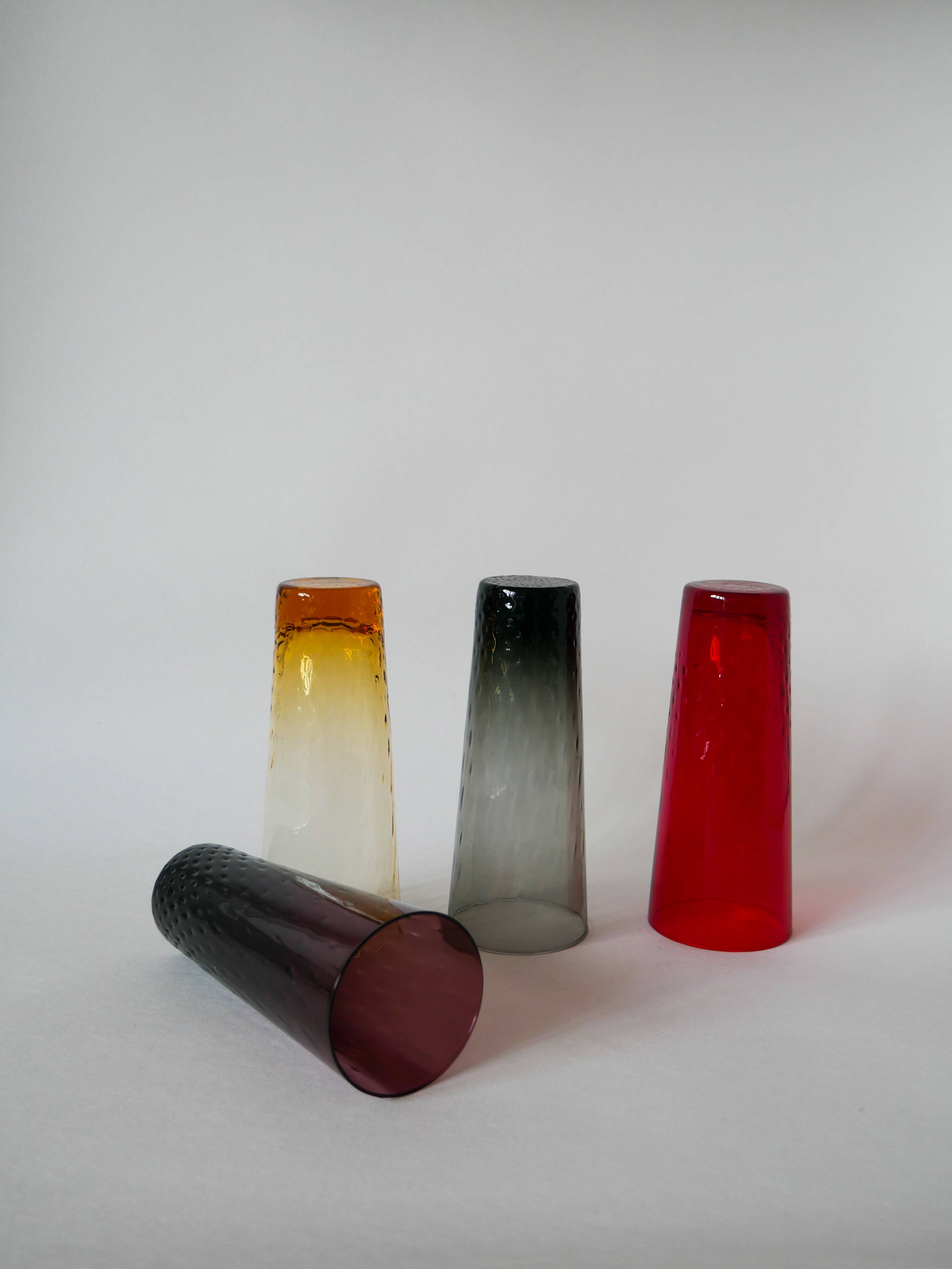 lot de 4 verres Long Drink colorés et texturés Design 1970