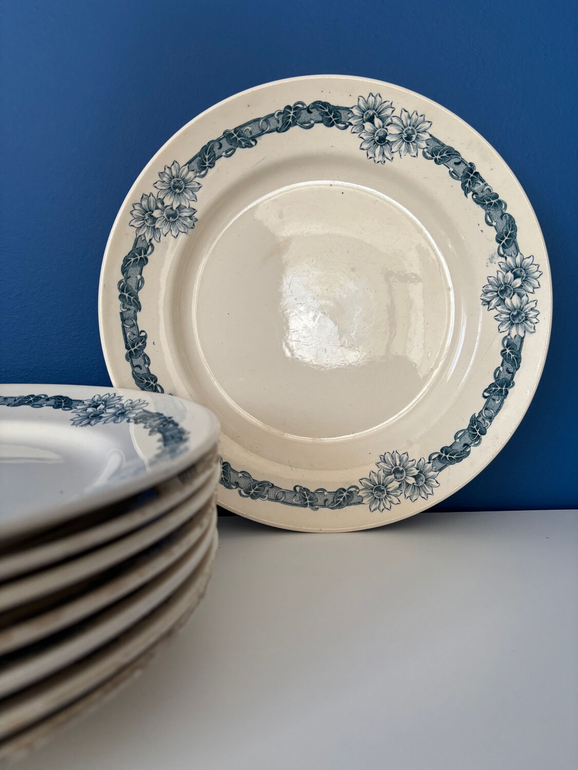 Set of 8 flat plates in Longchamp ironstone model Denise.