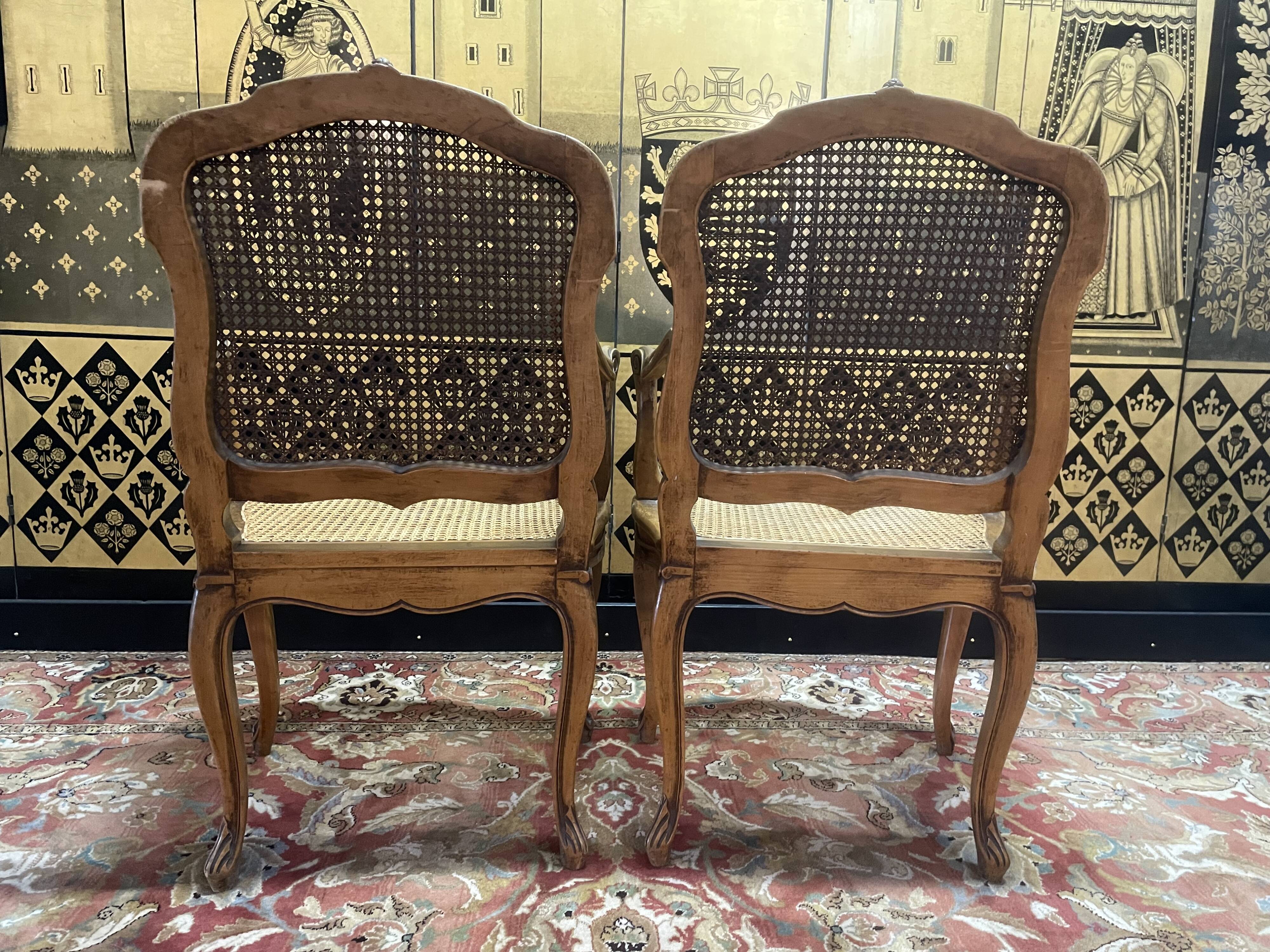 Pair of Louis XV style armchairs in canework