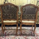 Pair of Louis XV style armchairs in canework