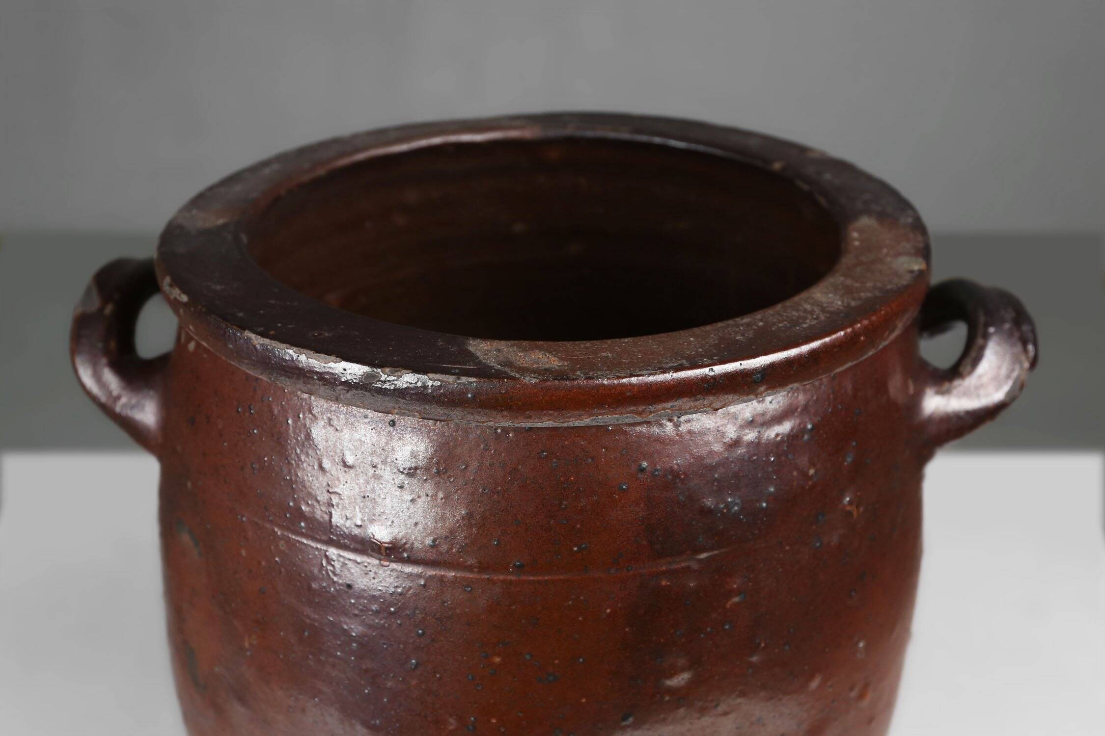 Signed Rustic Large Glazed Brown Ceramic Pot, Belgium, 1800s