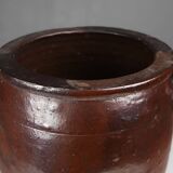 Signed Rustic Large Glazed Brown Ceramic Pot, Belgium, 1800s