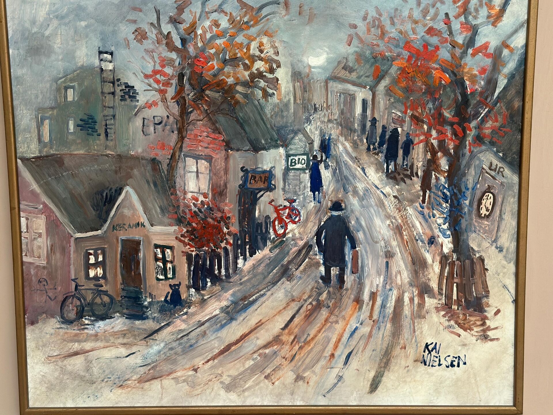 Original Swedish Oil On Panel – “Bygatan” By Kai Nielsen – Signed