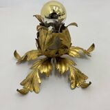 Lampe à fleurs en feuille d'or Hollywood Regency, années 1970