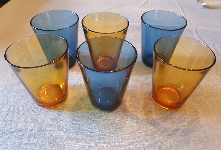 5 water glasses amber yellow